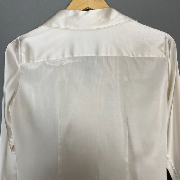 Paperwhite Silk Blouse Stretch Cream White Size 4 Top Ruffle Collar‎ Button-Up - Picture 6 of 16
